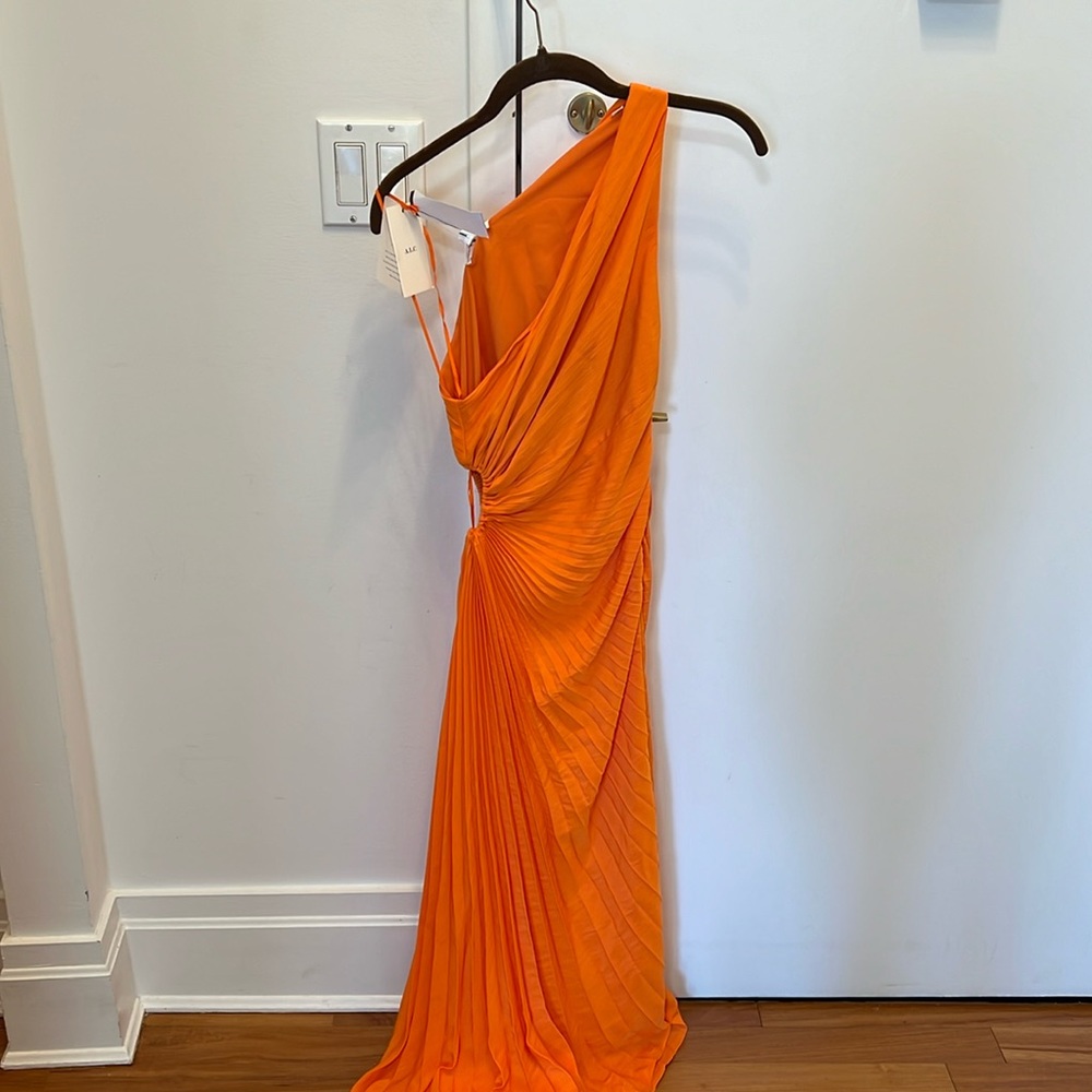 ALC orange long dress, one shoulder with cutout on side